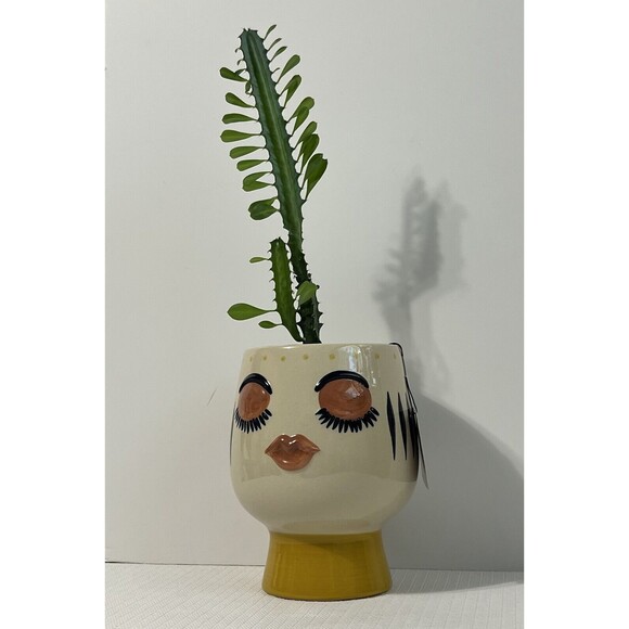 Bulgy Eye Face Ceramic Pedestal Planter Flower Pot Multi Tall Handcrafted - Picture 16 of 16